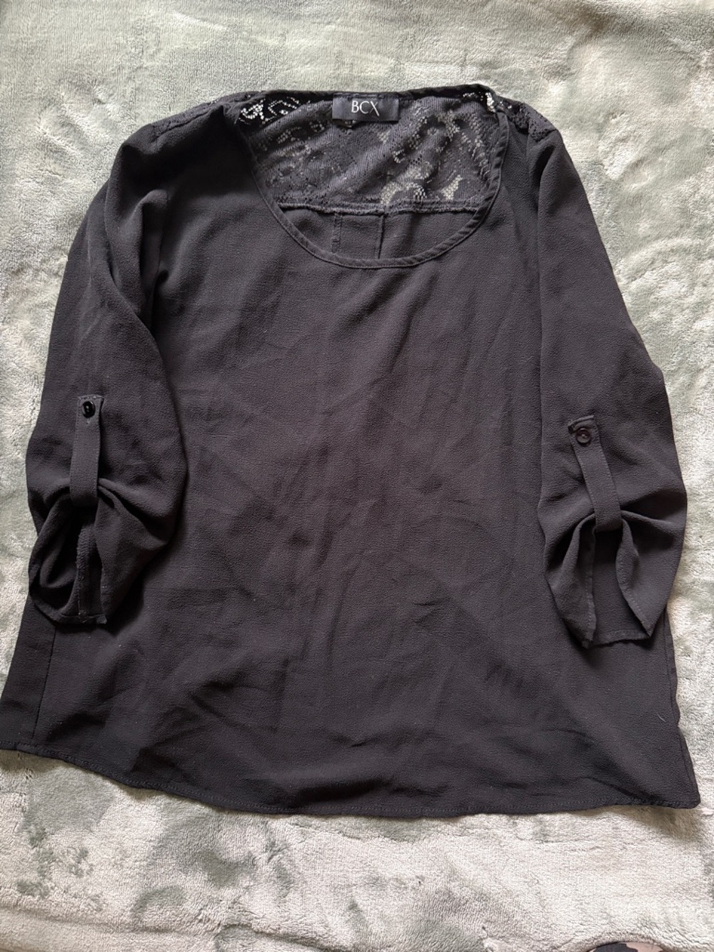 BCX Black Scoop Neck Lace-Back Blouse